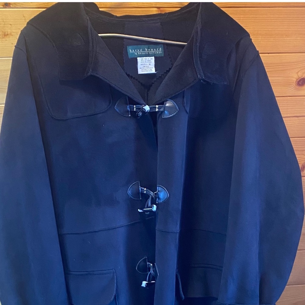 Harve Benard By Bernard Holtzman Women's Black Duffle Coat Hooded Toggle Size 16